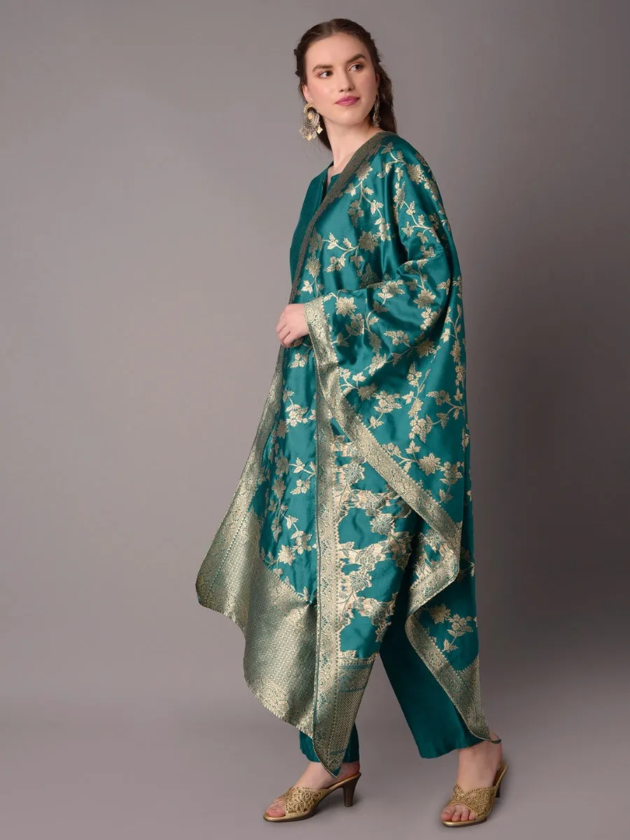 Women Teal Kurta Trouser Dupatta