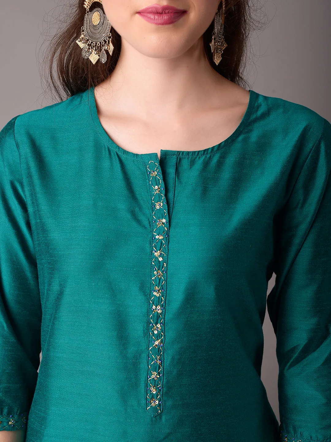 Women Teal Kurta Trouser Dupatta