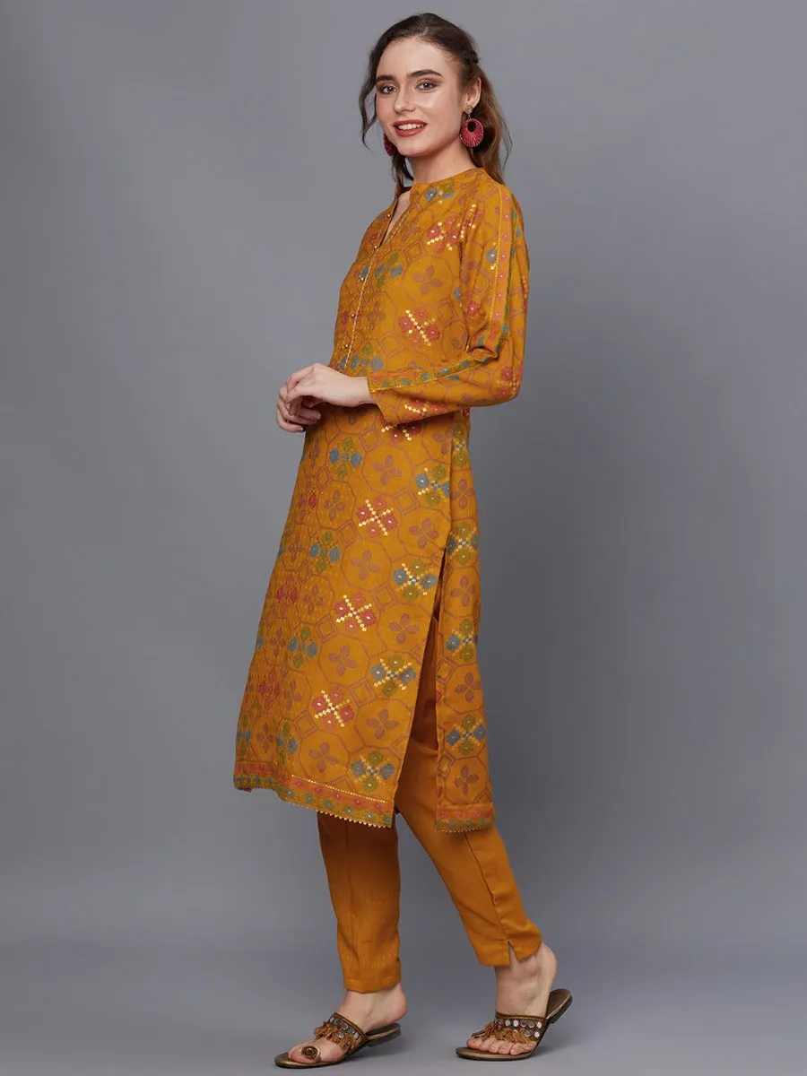 Women Yellow Pashmina Kurta Trouser With Shawl