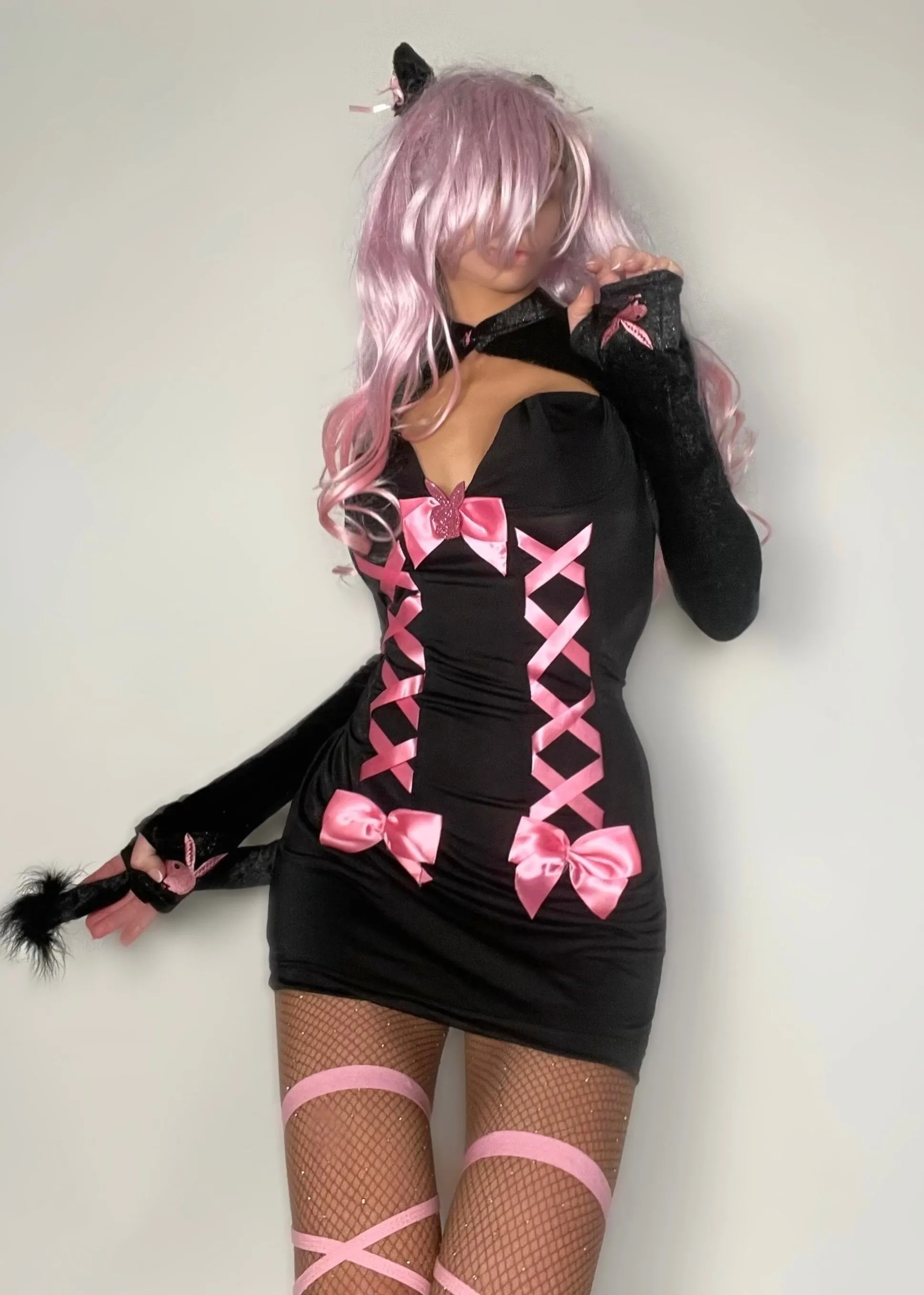 Y2K Genuine Playboy Brand Sexy Kitty Cat Cosplay Costume Dress Set