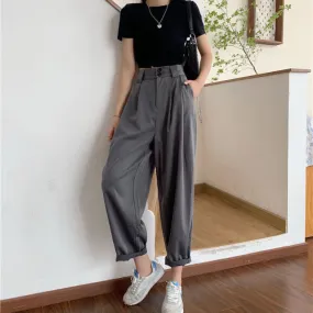 Yeknu Pants Women All-match Basic Summer BF Style Minimalist Ladies Ankle-Length Trousers Wide-leg Chic Leisure Popular Womens Pant