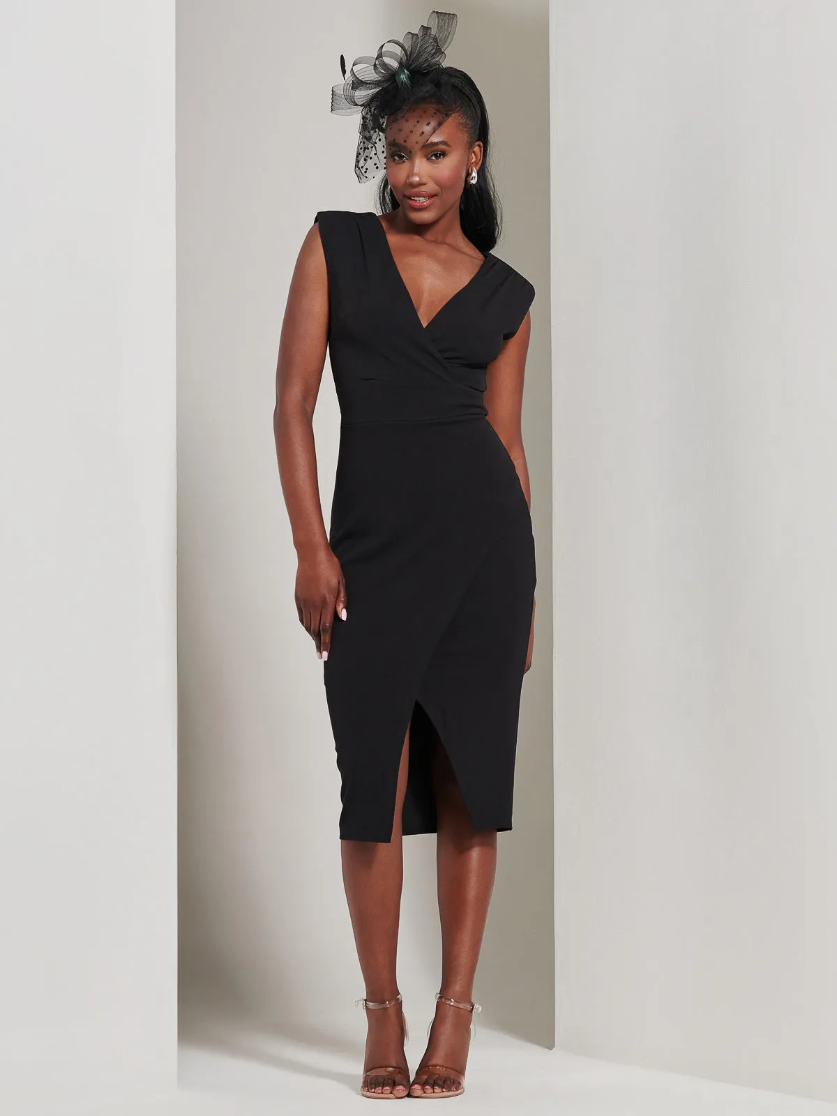 Yseult V-Neck Split Bodycon Dress, Black