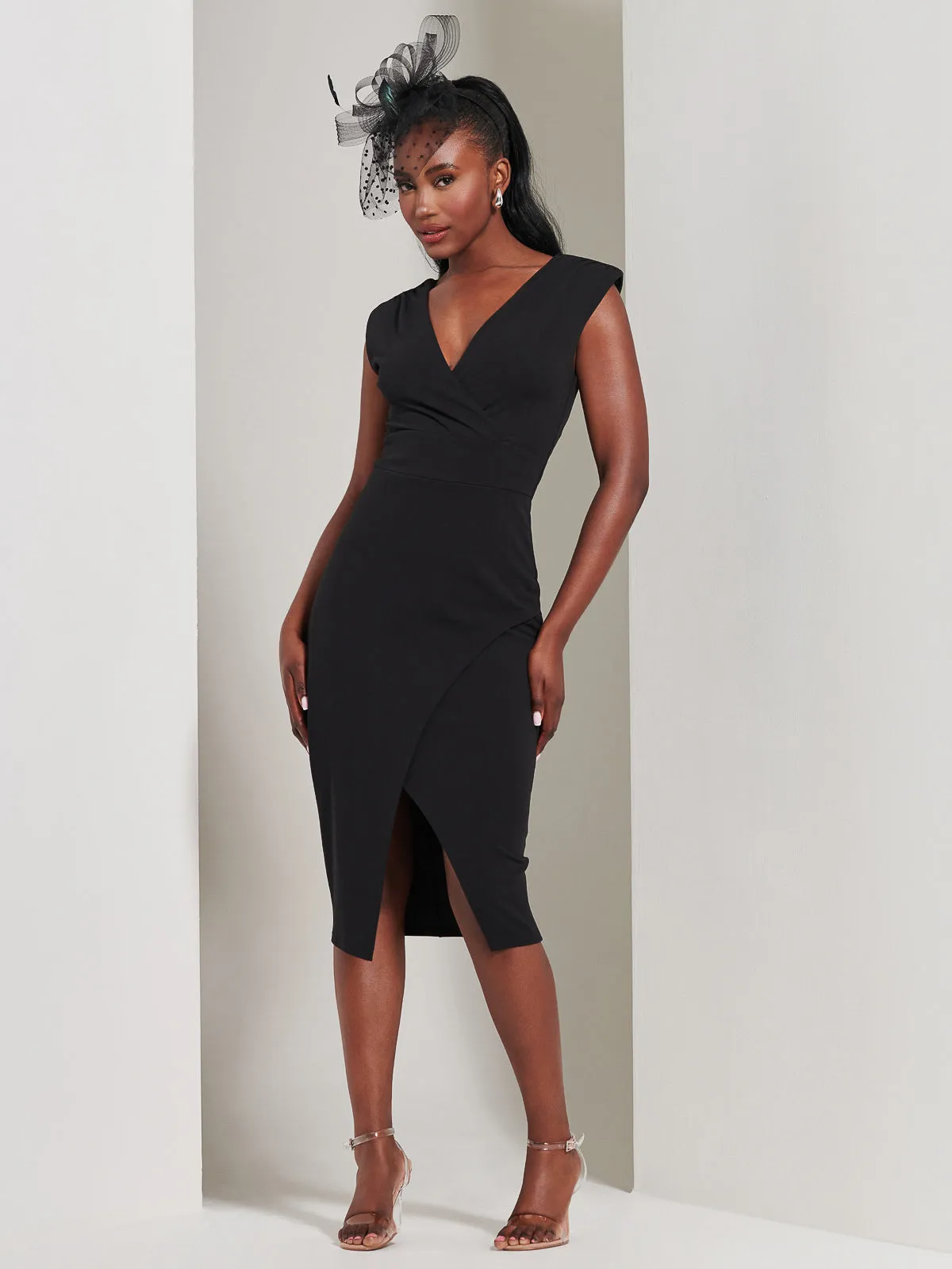 Yseult V-Neck Split Bodycon Dress, Black