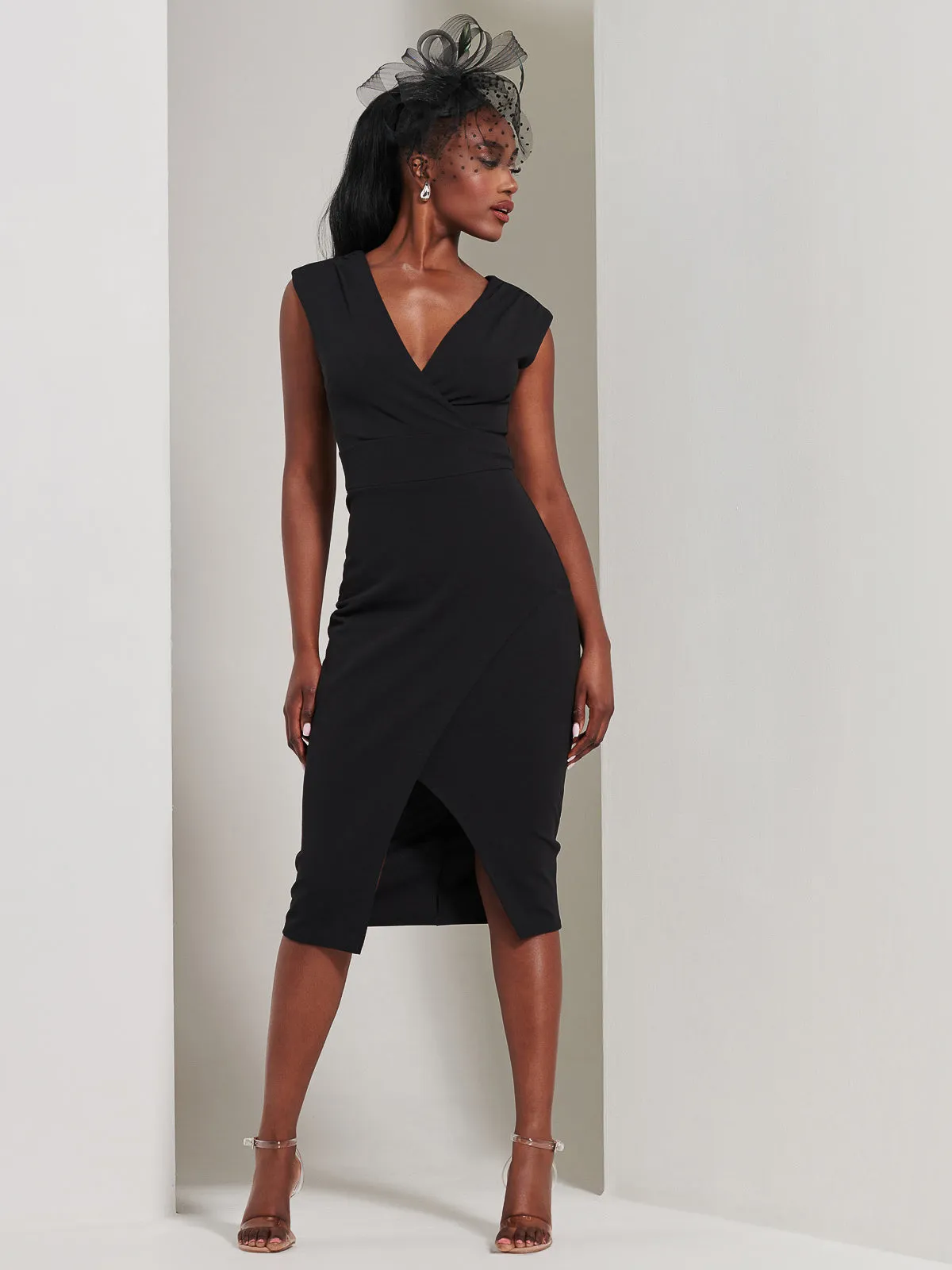 Yseult V-Neck Split Bodycon Dress, Black