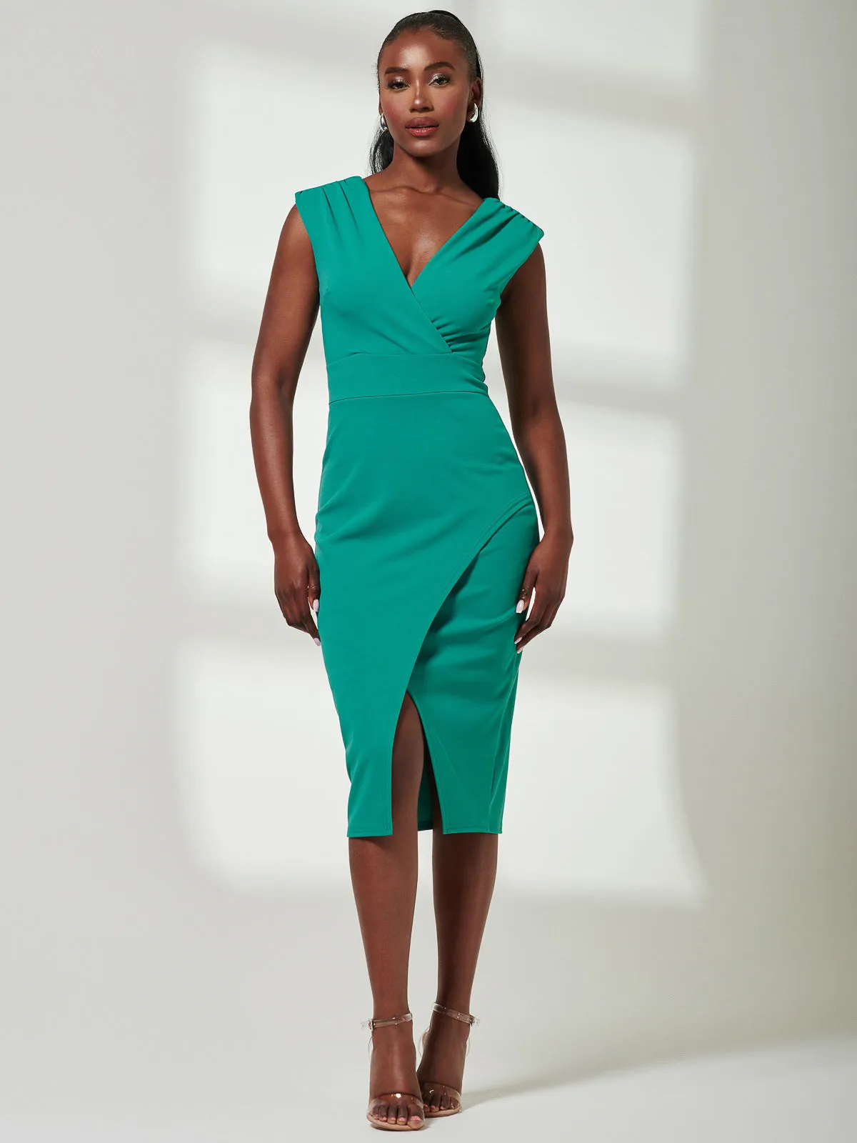 Yseult V-Neck Split Bodycon Dress, Green